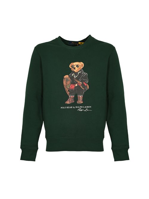 Felpa in cotone con stampa Polo Bear Verde POLO RALPH LAUREN | 710981794001